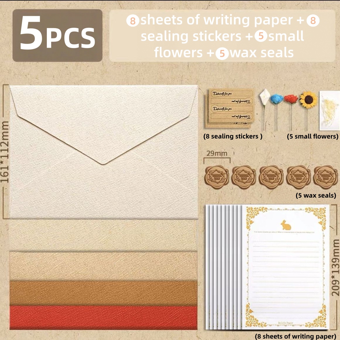Letter Envelope Kraft - Sobres con Textura de Lino, Juego